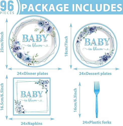 Miniatura 30 de 96 piezas de suministros de fiesta de cumpleaños florales de cumpleaños, platos de papel, servilletas, flores de oro rosa, decoraciones de fiesta