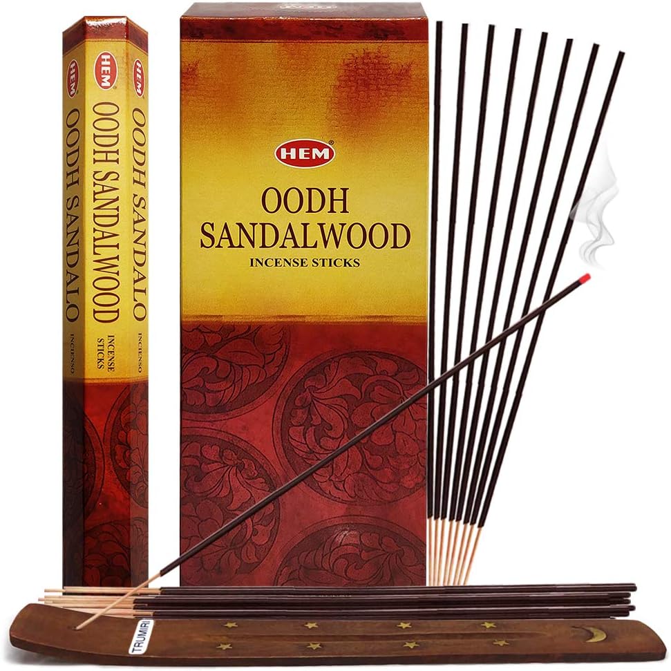 Oodh Sandalwood Incense Sticks and Incense Stick Holder Bundle Insence Insense Hem Incense Sticks