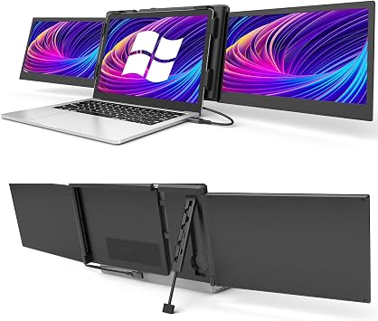 Alecewey Triple Portable Monitor Laptop Screen Extender Dual Monitor Extender 12" FHD 1080P IPS Display 2 Type-C P2S for 13-16.5" Computer Windows Only