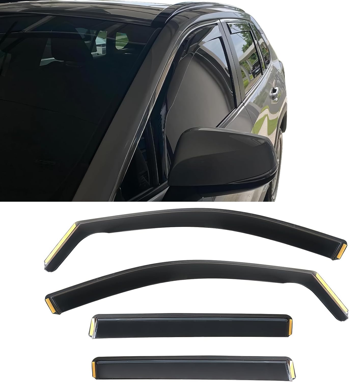 IKON MOTORSPORTS in Channel Window Visors Compatible with 2019-2025 Toyota RAV4 & 2021-2024 RAV4 Prime, PC Polycarbonate Black Rain Guards, Side Window Wind Deflectors 4PCS