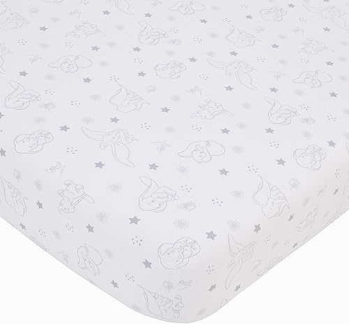 Disney Dumbo - Shine Bright Little Star Sábana bajera gris y blanca ajustable para cuna