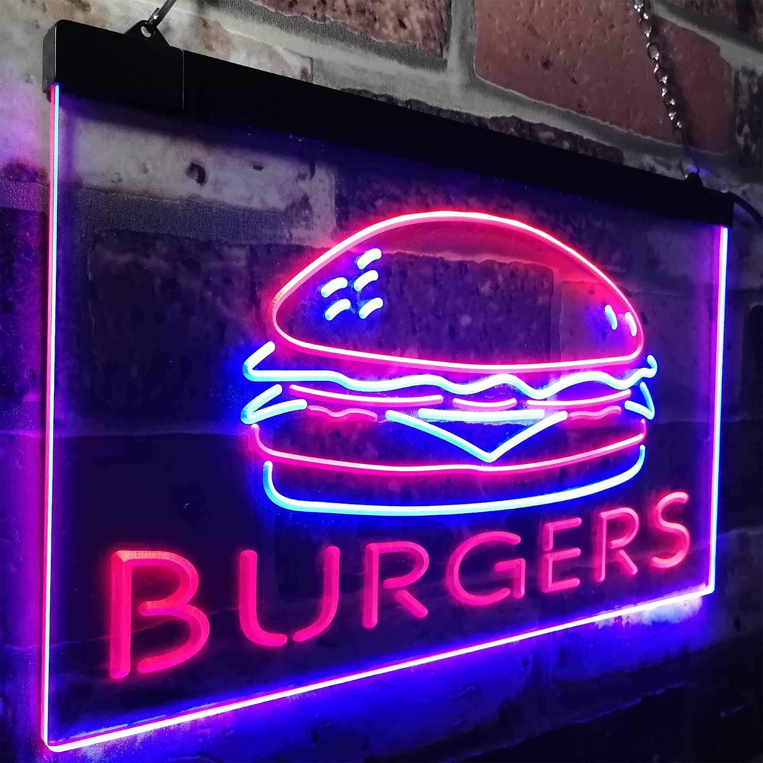ADVPRO Hamburgers Burgers Fast Food Shop Open Dual Color LED Neon Sign Blue & Red 12" x 8.5" st6s32-i3149-br
