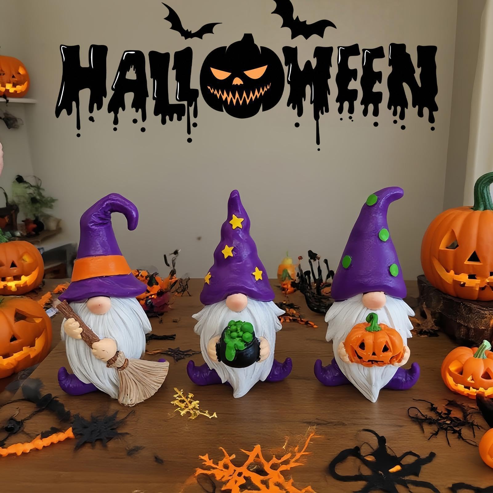 Genérico Gnomos Decorativos para el Hogar 3 Piezas de Figuras Halloween | Gnomos de jardín de resina para decoración del hogar, segunda casa, cocina y oficina