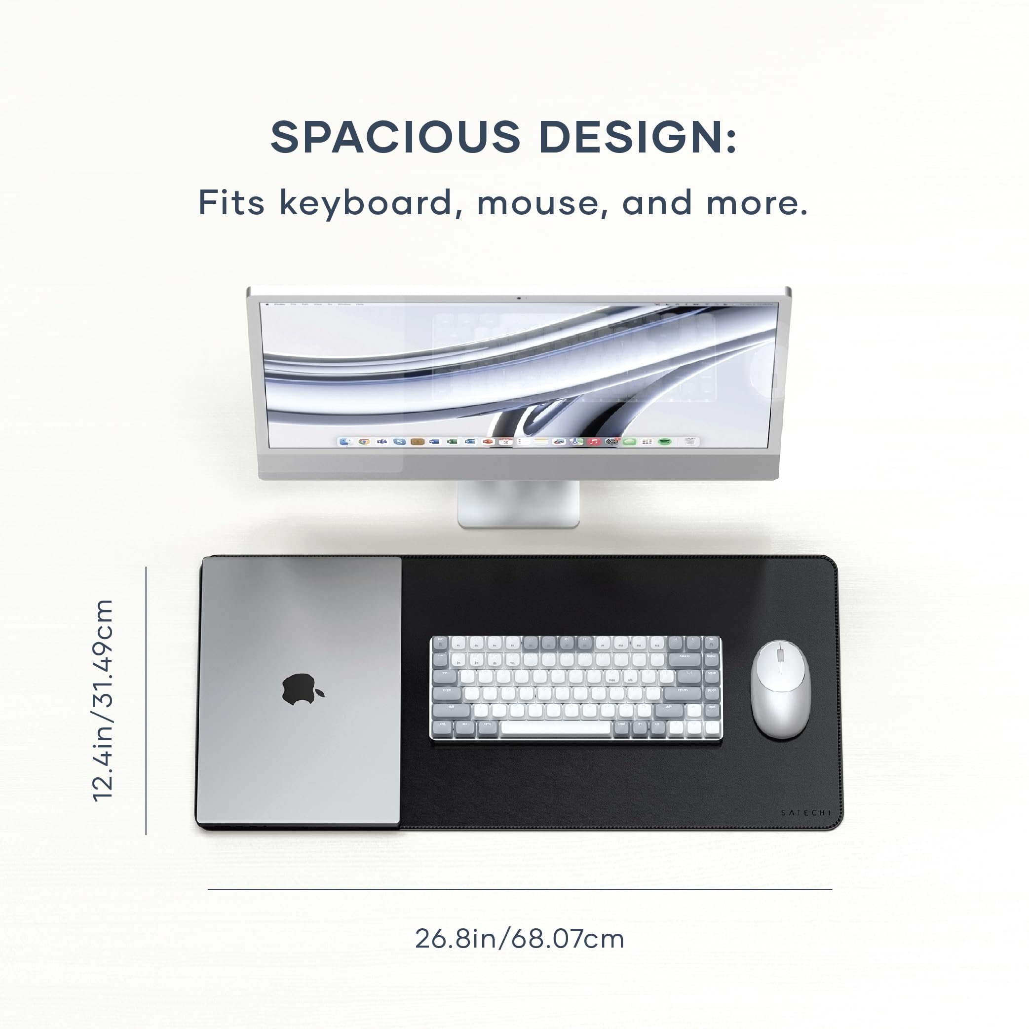 SATECHI Tappetino Mouse XXL 68 x 32 cm, Tappetino Scrivania Grande in PU Premium – Nero