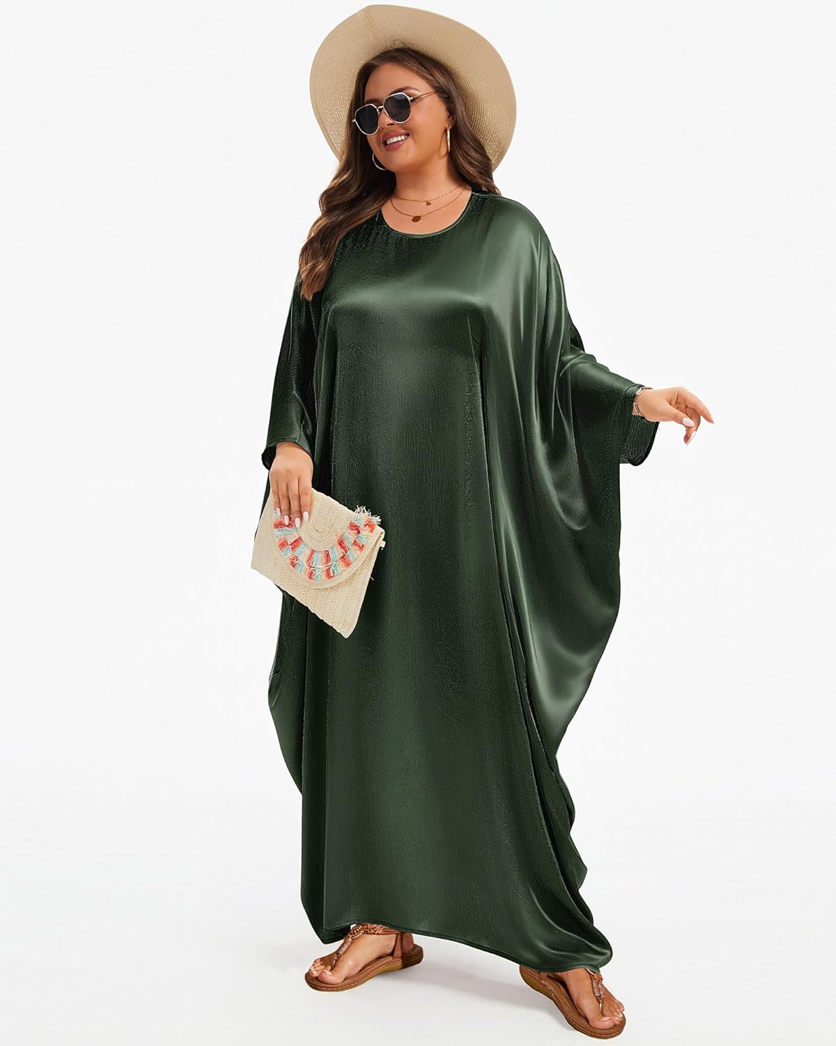 Bsubseach Women Plus Size Kaftan Dresses Moo Moos for Women Swimsuit Cover Up Swimwear Batwing Satin Caftan Beach Dress - Image 5