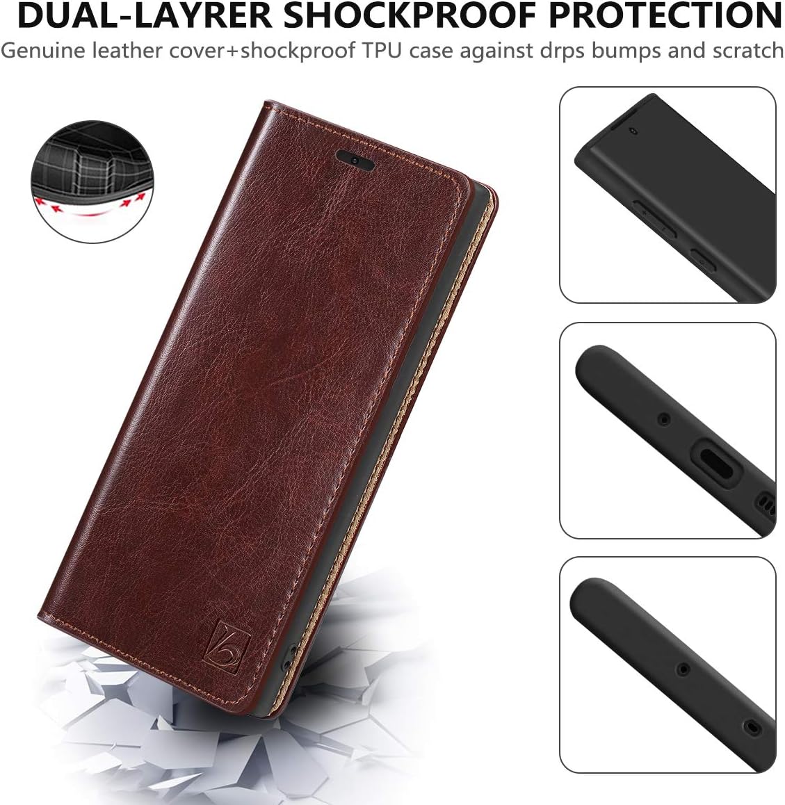 Review Product Belemay Samsung Galaxy Note 10 Plus Wallet Case Note 10+ Case, Genuine Cowhide Leather Case Folio Flip Cover, Card Holder Slots Cash Pockets Kickstand Compatible Samsung Galaxy Note 10+ Plus 5G, Brown