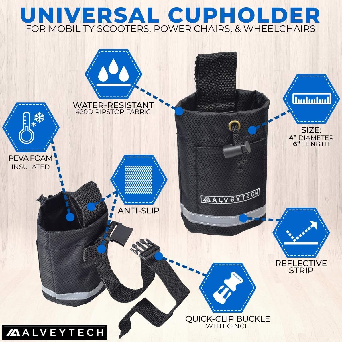 AlveyTech Unbreakable Universal Cup Holder for Mobility Scooters, Power Chairs, and Wheelchairs (Berry) : Health & Household
