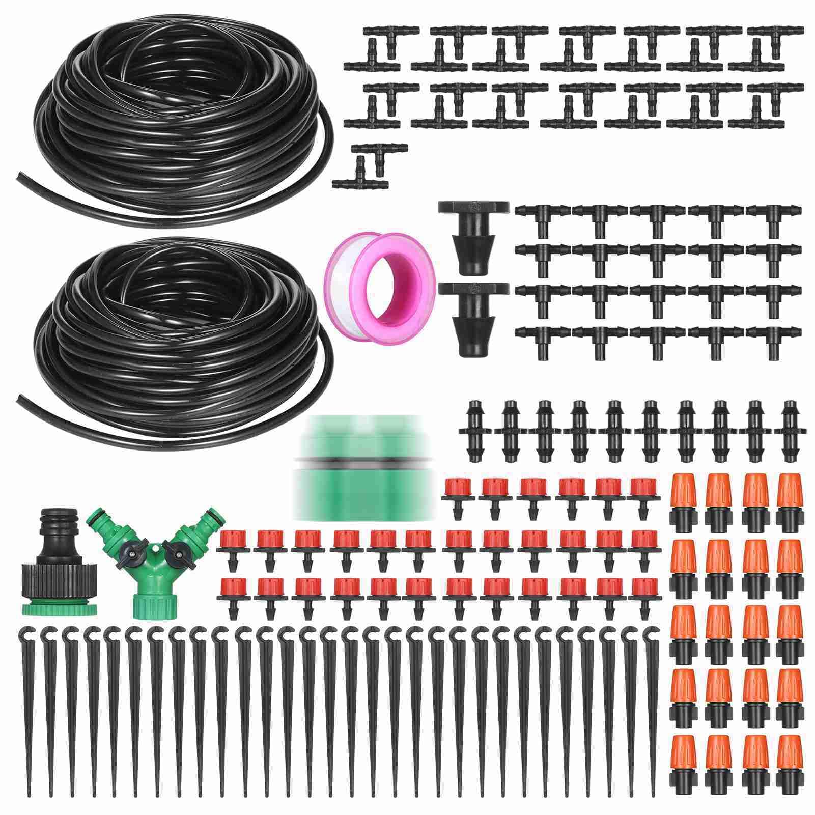 SIXRUN Kit di Irrigazione a Goccia per Piante con Timer Automatico, di Irrigazione in Plastica Resistente Ai Raggi UV, Tubo da 40 M, Gocciolatori e Nebulizzatori Regolabili per Giardino, Serra,
