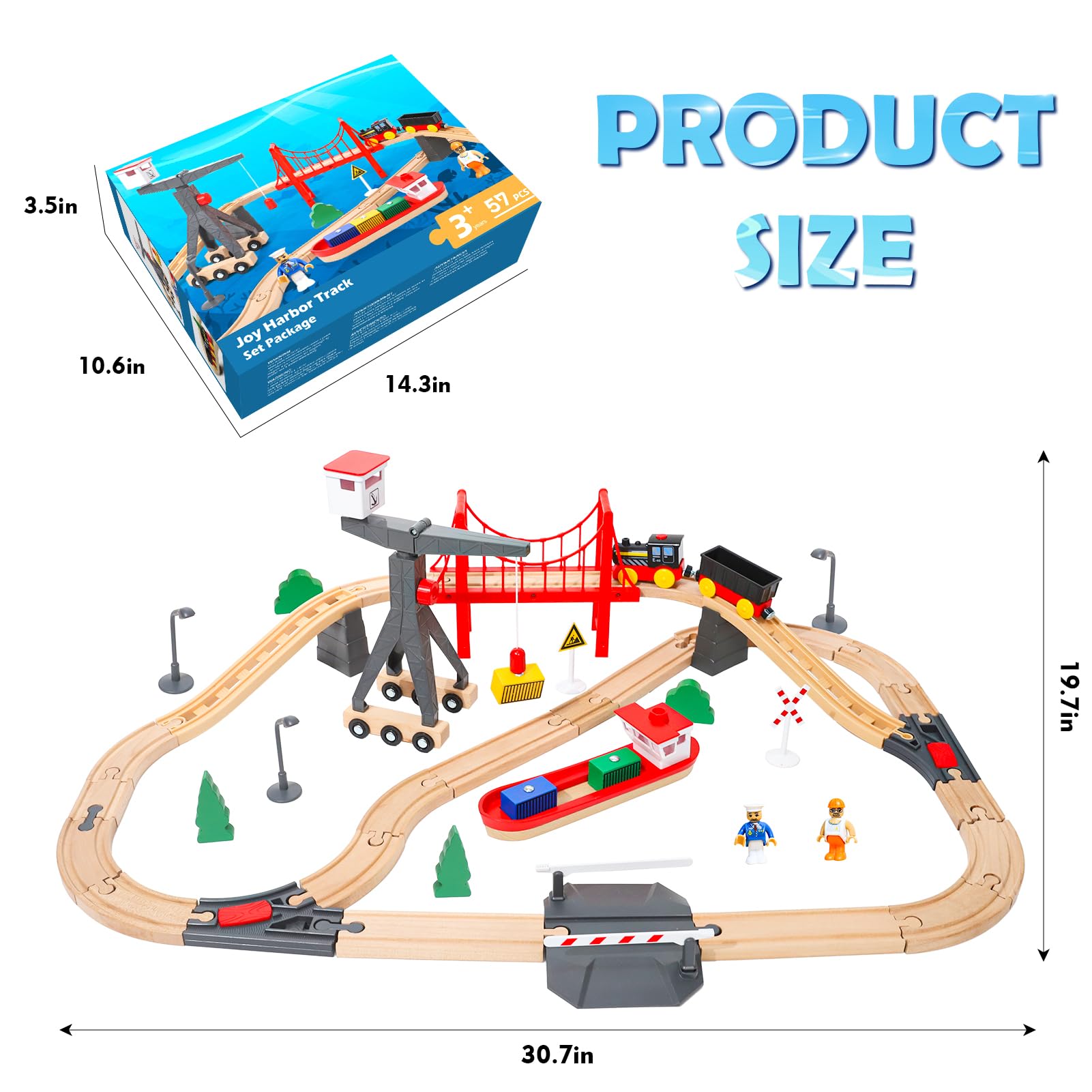 LZDMY Set di Treni in Legno per Bambini, 57 Pezzi di Ferrovia Elettrica Compatibile con i Binari Brio, Treno Giocattolo in Legno per 3 4 5 6 Anni Regalo di Treno Giocattolo per Ragazzi e Ragazze