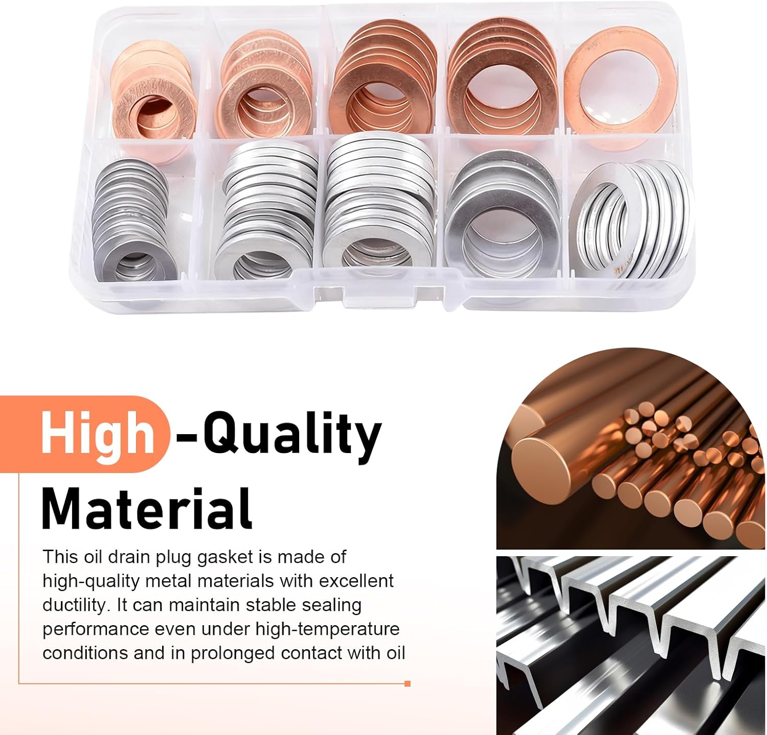 100 PCS Car Oil Drain Plug Gaskets, Leak-proof Heat Resistant Crush Washer Assortment Kit, M10 M12 M14 M16 M18 Drain Plug Flat Ring, Replacement for Cars Motorcycles (Silver & Gold)