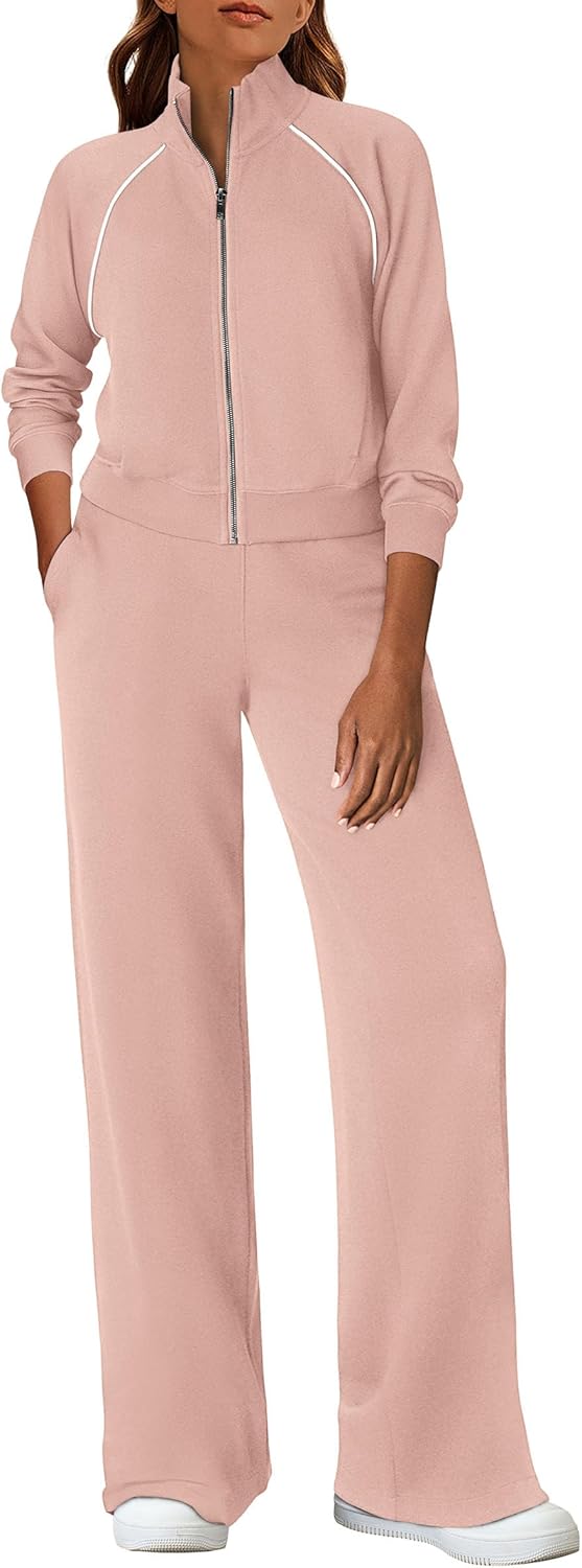 PRETTYGARDEN Womens 2 Piece Outfits Sweatsuits 2025 Fall Full Zip Sweatshirts Workout Pants Matching Lounge Sets Tracksuits