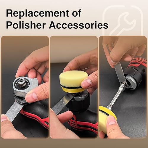Miniatura 7 de Mini pulidora inalámbrica, 11.52 pulgadas, DA&RO con 11 velocidades variables 2500-6000 RPM, 2 baterías recargables de 2.3 Ah, micropulidora roja