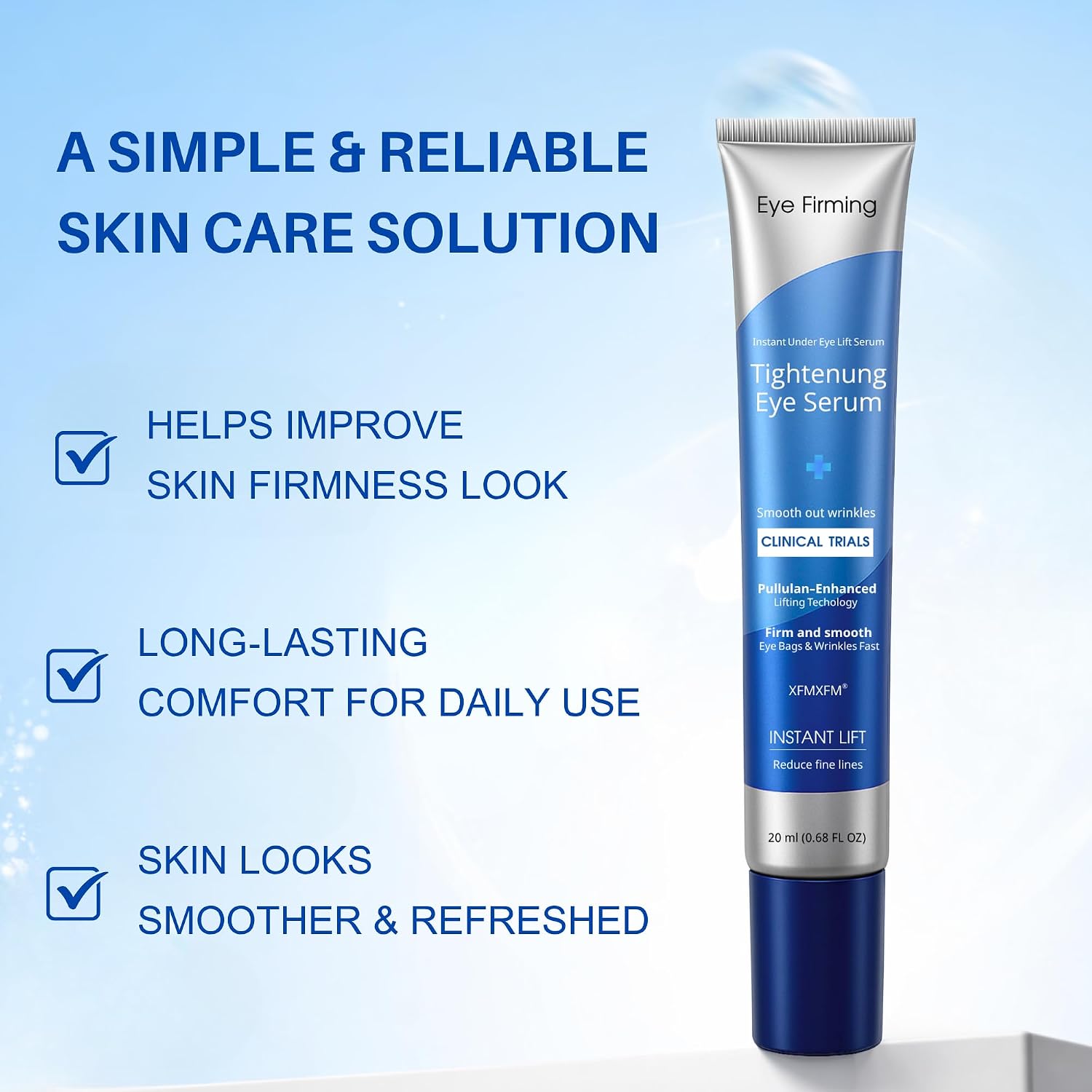 Instant Under-Eye Serum – visibly reduces under bags, puffiness, dark circles, wrinkles, and crow’s feet in minutes. Powered by an advanced firming polysaccharide formula for mature skin-20ML