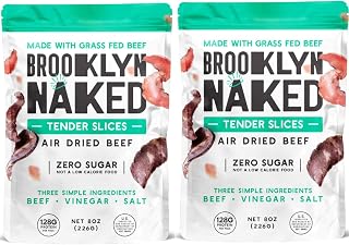 Brooklyn Biltong Carnivore Snack, Air Dried Grass Fed Beef, South African Beef Jerky (8 oz, Pack of 2) - AIP Approved, Paleo, Keto, Gluten Free, Only Salt, Water, and Vinegar, Made in USA