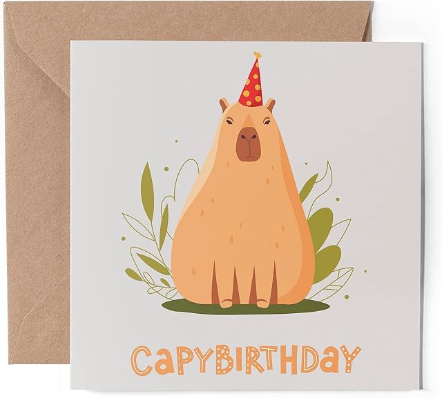 1 x Greeting Card - Happy Birthday Capybara Funny Cute Animal Kids Brother Sister Gift #0274