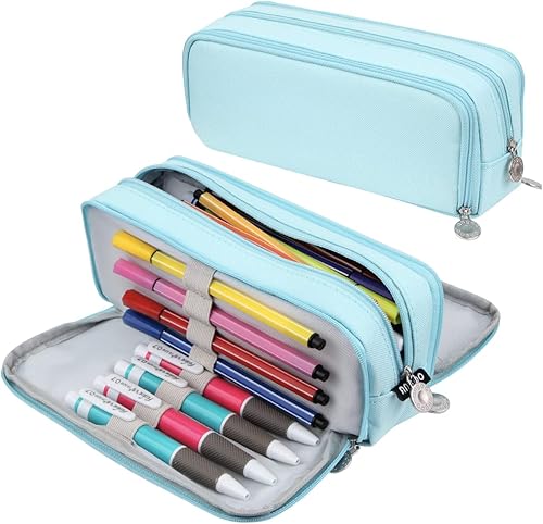 Miniatura 10 de Chelory Estuche para lápices de gran capacidad, bolsa de almacenamiento grande, bolsa de lápices de 3 compartimentos para papelería, estuche para