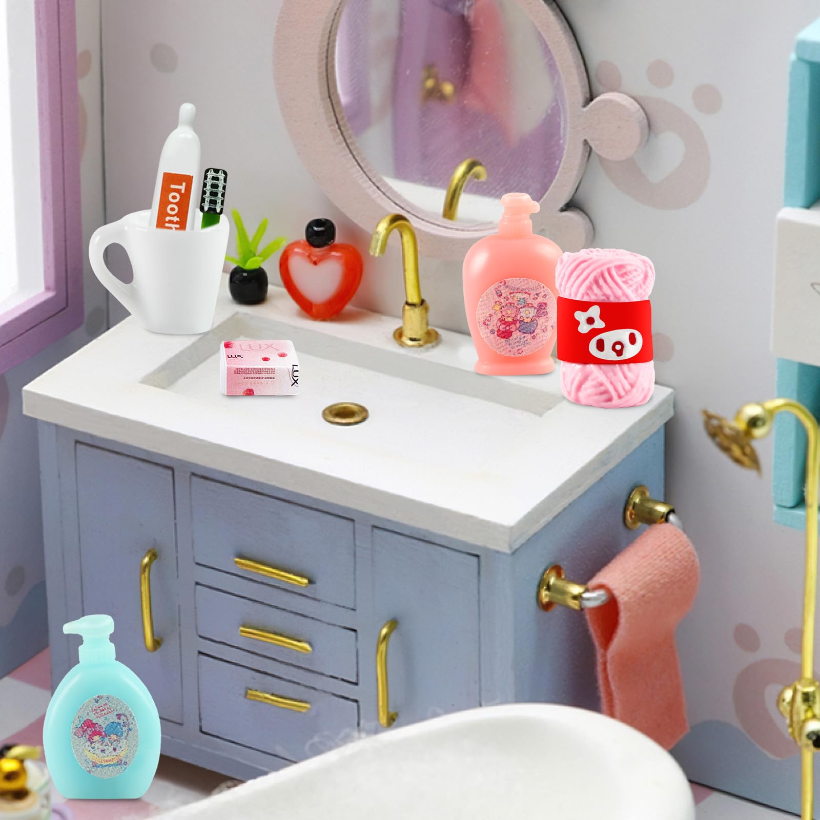 Puppenhaus Badezimmer Zubehör Set – 1:12 Miniatur, 9 Teile, Aus ABS, Für Puppenhaus-Deko