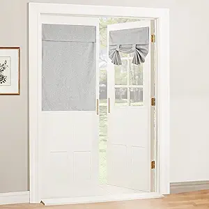 RYB HOME 100% Blackout Curtains for Small Window, Linen Textured Blend Insulating Privacy French Door Curtains Tie Up Shades for Kitchen Storage Cabinet Basement, W 30 x L 40, Light Grey, 1 Panel