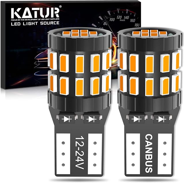 KATUR 194 T10 W5W 168 LED Light Bulb Super Bright Amber Yellow 30-SMD 3014 Chips 12-24V CANBUS Error Free LED Bulbs Replacement for Car Dome Map Door Courtesy License Plate Light (Upgraded Version)