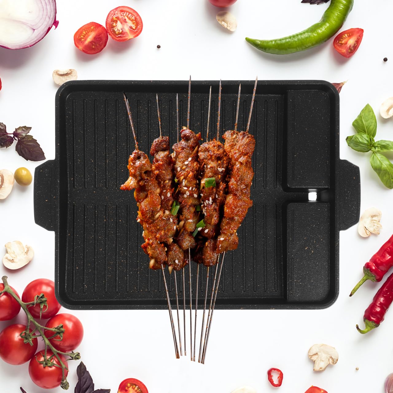 Nieprzywierająca patelnia grillowa 37 cm x 26 cm – idealna do grillowania na świeżym powietrzu, kempingu i gotowania w domu, zawiera przewodnik po oleju do łatwego gotowania i łatwego czyszczenia