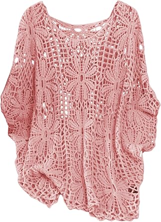 MakeMeChic Womens Plus Size Crochet Tops Boho Beach Cover Ups