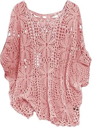 MakeMeChic Women's Plus Size Crochet Tops Boho Beach Cover Ups
