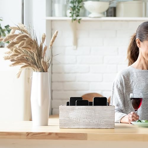 Miniatura 5 de Organizador de correo para encimera, soporte de correo de madera, 2 ranuras, caja de teléfono con puerto de carga oculto, soporte para cartas de