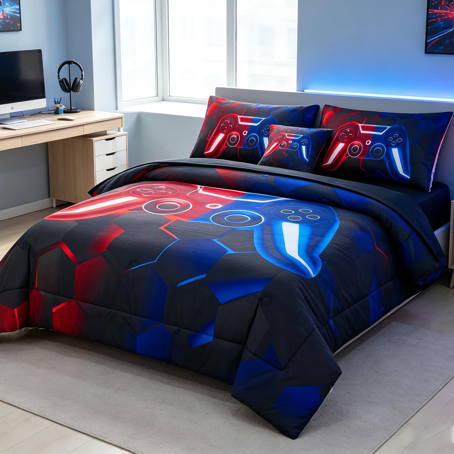 URBONUR 6 Pieces Gamer Bed in a Bag for Boys Bedding Sets Twin Size image 2