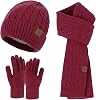 Winter Knitted Hat Scarf Touchscreen Gloves Set Soft Warm Beanie Scarves for Women Men