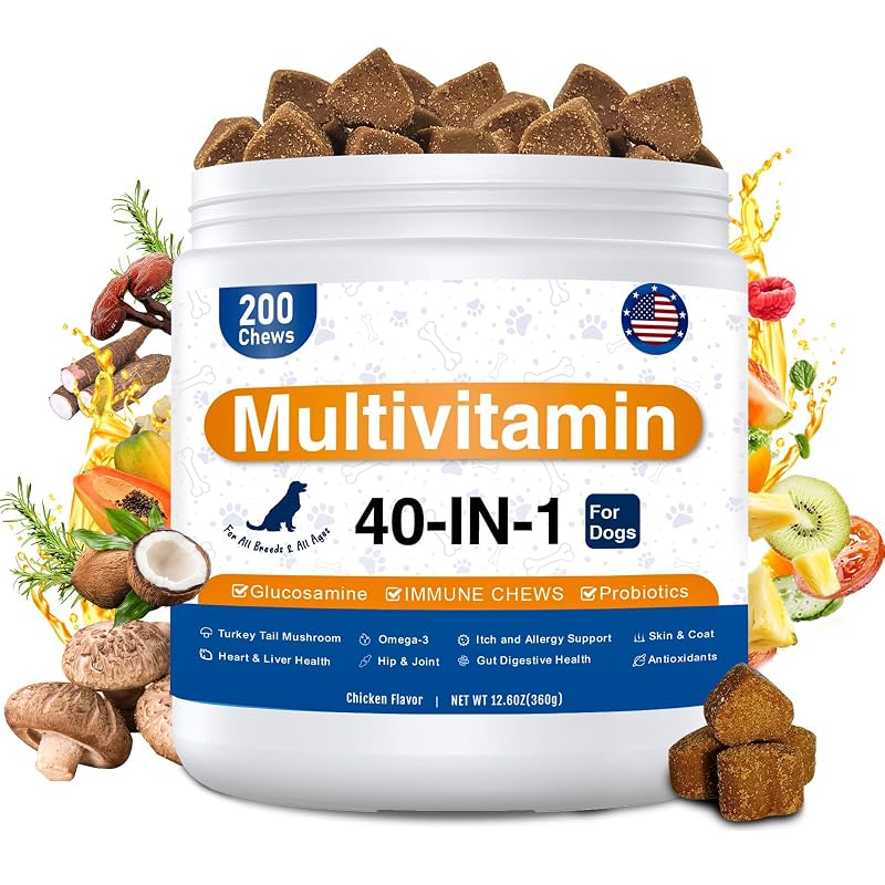 Multivitamínico mastigável para cães GuruAmi com probióticos, Ômega 3 e glucosamina — 200 unidades