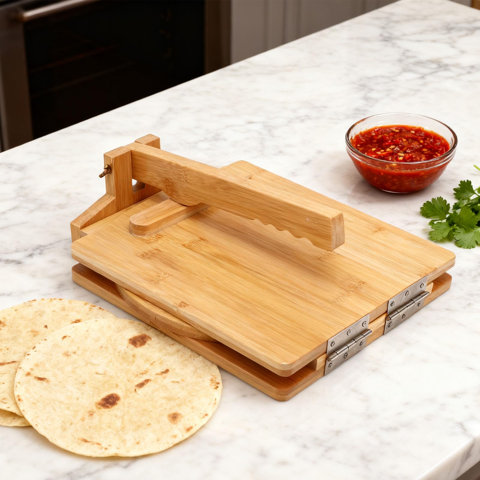 GOWENIC Sicherer und Ergonomischer Tortilla-Presser aus Holz für die Sichere und Bequeme Herstellung von Tortillas, Ideal für Links- und Rechtshänder