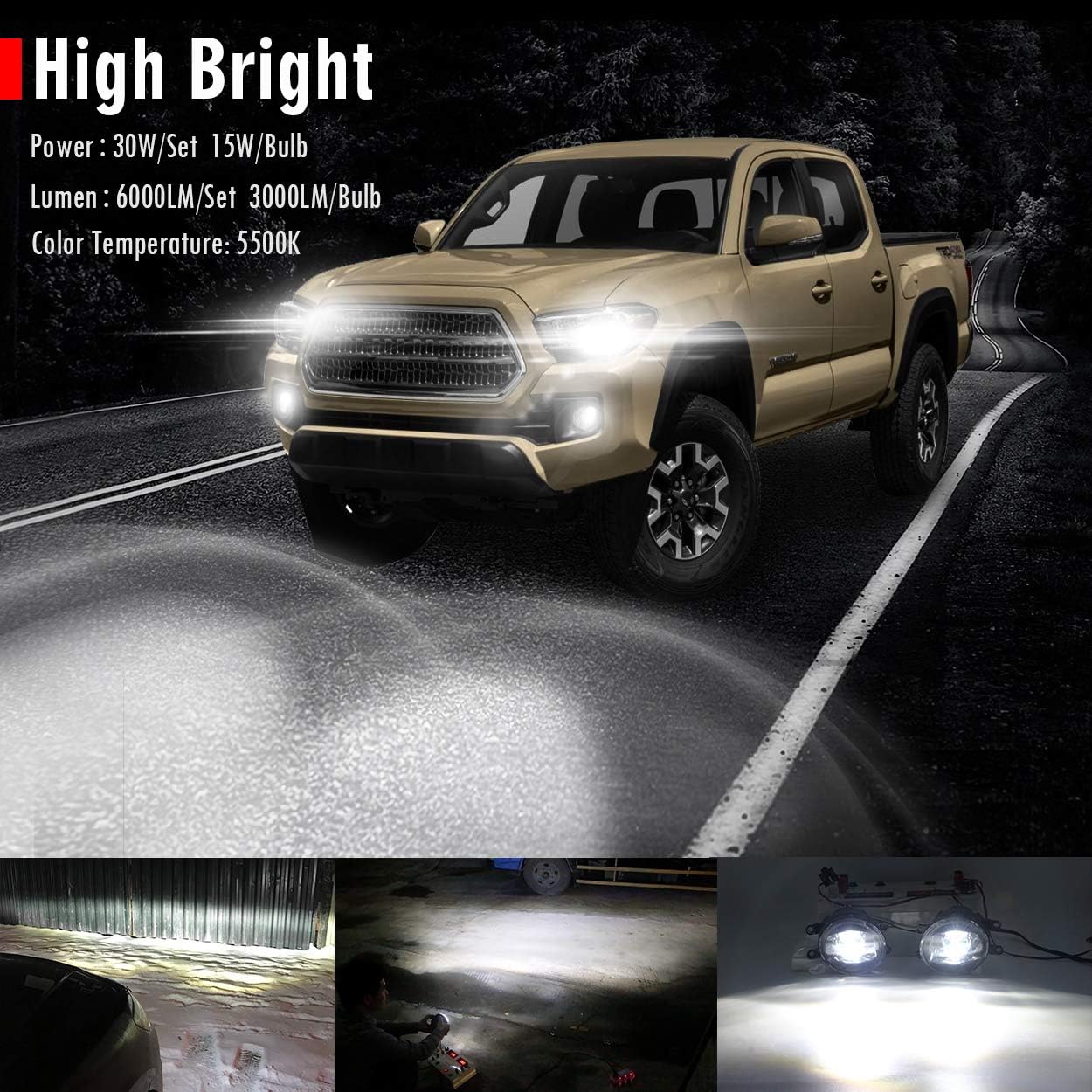 Updated LED Lens Fog Light Replacement for Toyota Camry RAV4 Highlander Corolla 4Runner Tacoma Tundra Sienna Lexus LX570 ES300h ES350 RX350 RX450h, Driver and Passanger Driving Fog Lamp
