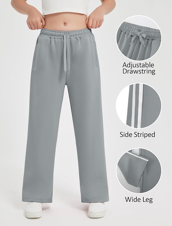 EXARUS Girls Sweatpants Wide Leg Pants Baggy Teen Side Striped Pack Set 12Y by EXARUS - Image 4