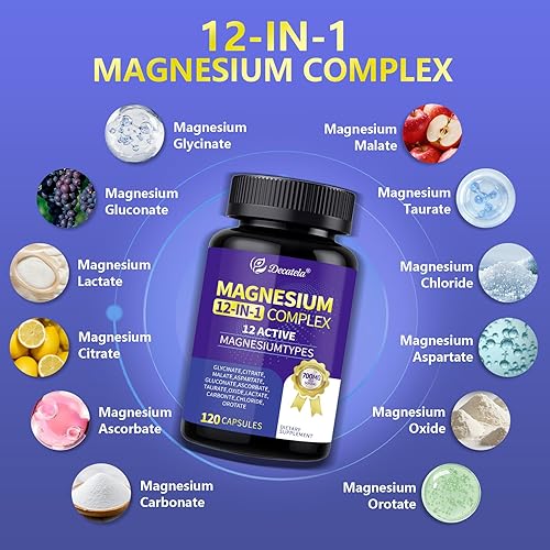 Miniatura 3 de Complejo de magnesio 12 en 1, suplemento de complejo de magnesio de 700 mg, con glicinato, citrato, malato, óxido, taurato. Ayuda a la relajación,