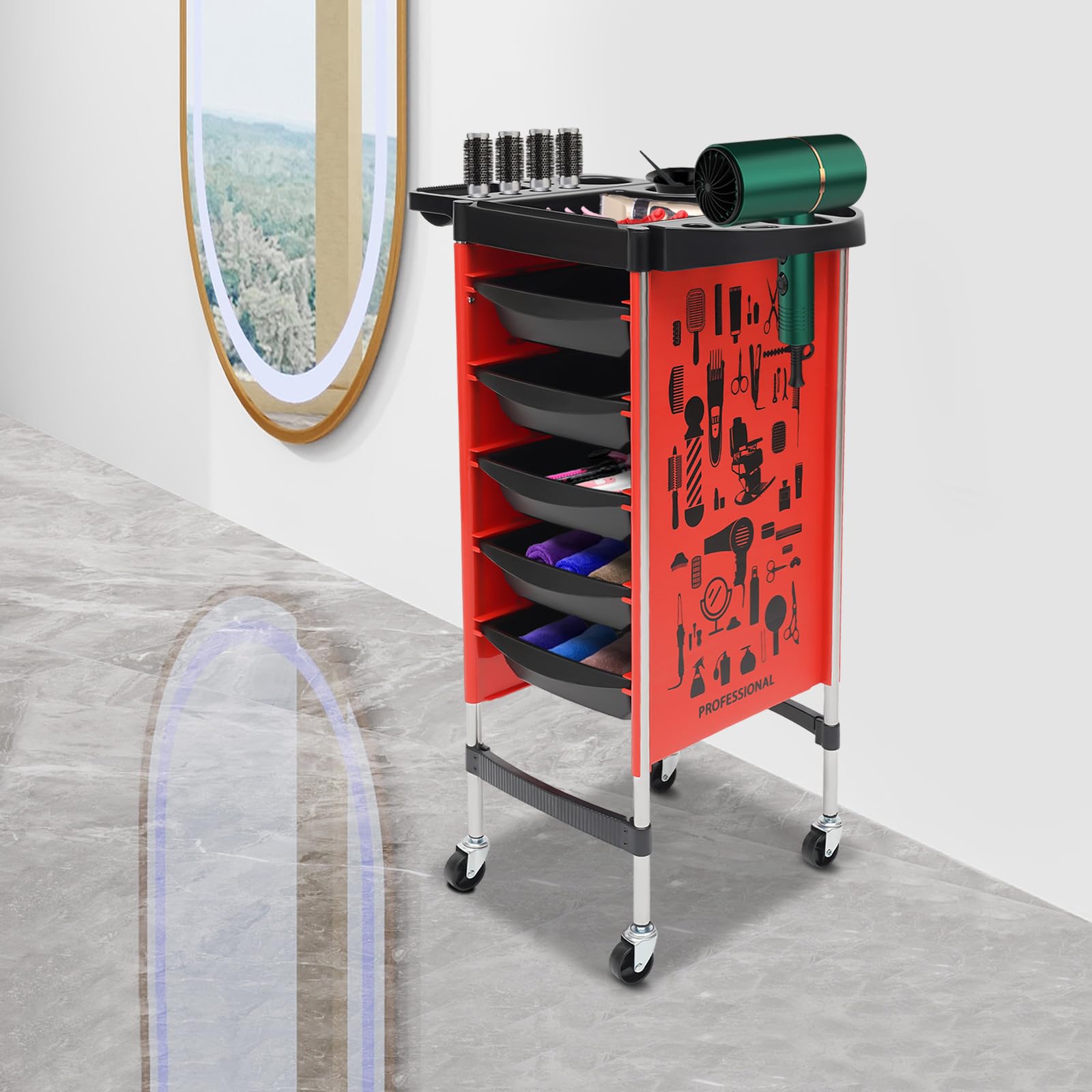 5 Cassetti Carrelli,Carrello Per Parrucchiere Carrello Di Servizio Carrello Da Lavoro Carrello Tablet Acconciatura a Roulette,per Centri Di Bellezza,Saloni,Truccatori,Parrucchieri