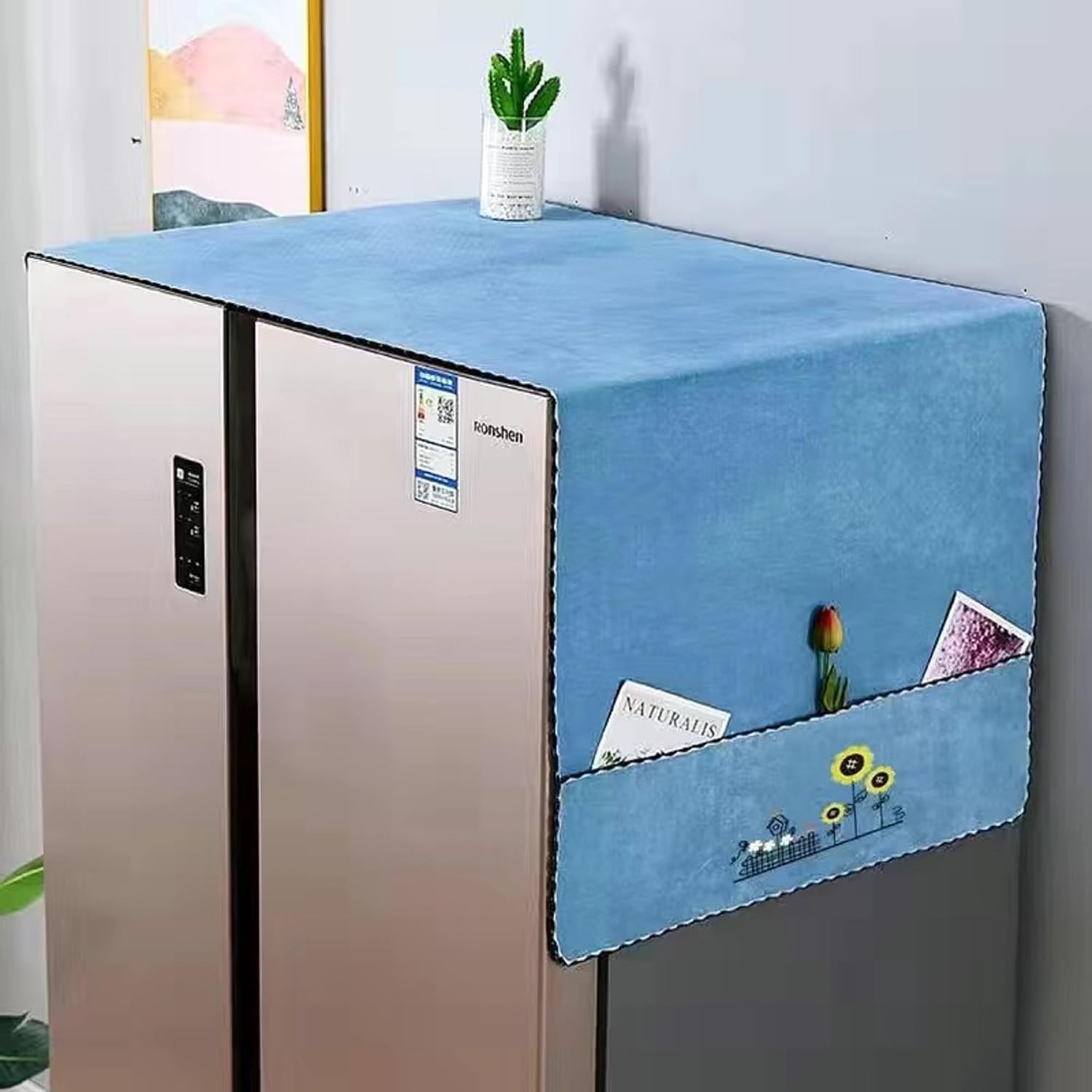 Refrigerator Dust Proof Cover with Storage Pockets Fridge Dust Cover Washer And Dryer Top Cover 55IN x 21IN/ 140CMx55CM(LxW)