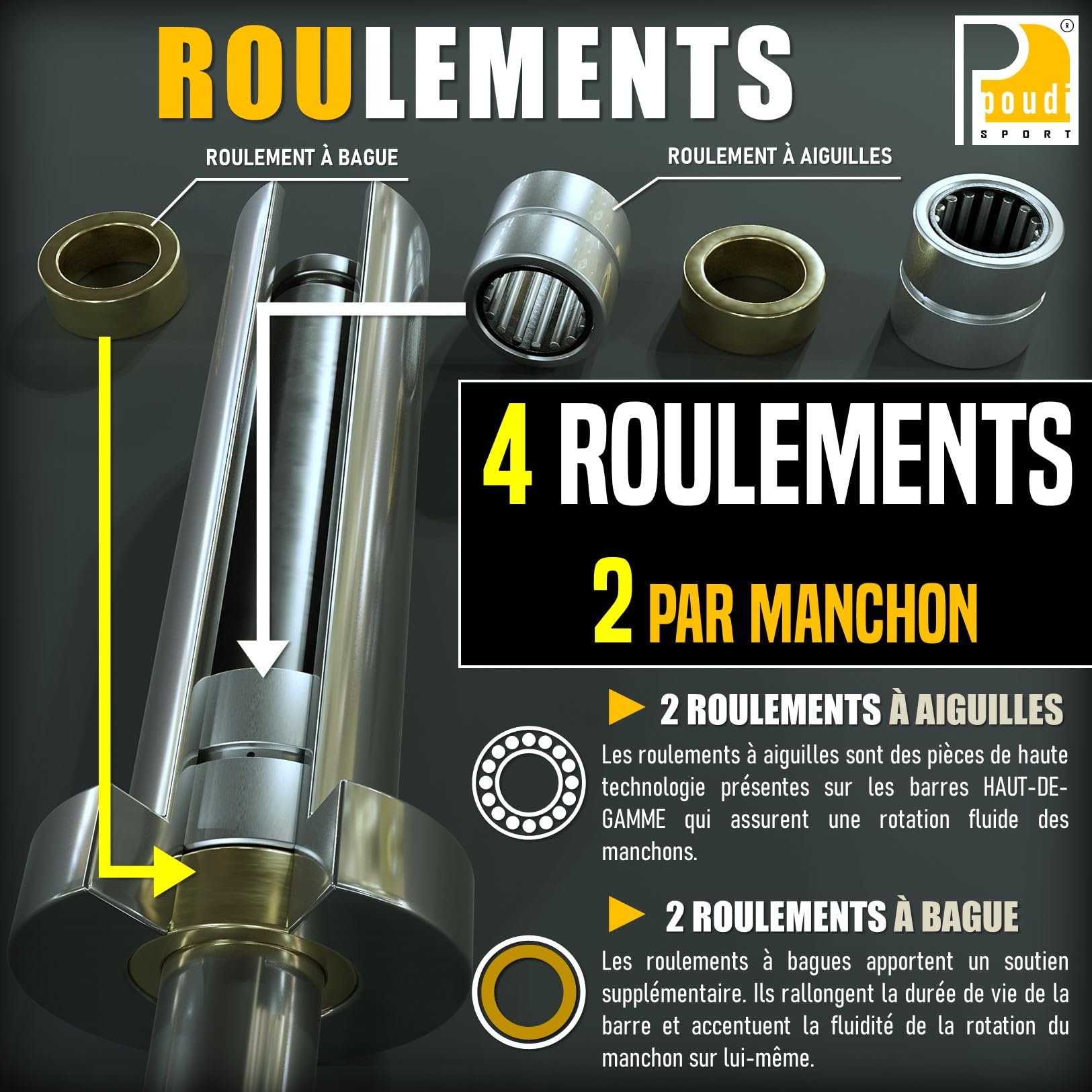 Barre curl EZ de musculation en acier chromé 120cm – 10kg | Charge max : 182kg | Ø 50mm | 2 colliers de serrage inclus