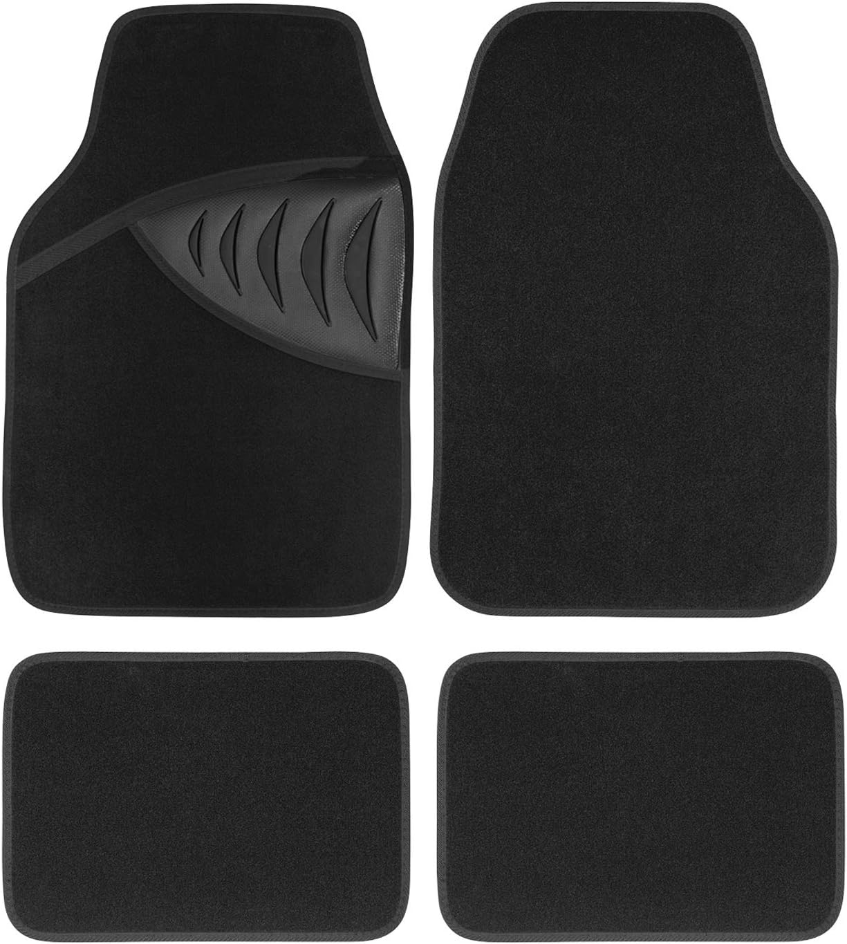 PIC AUTO Carpet Car Floor Mats with Black Carbon Fiber Heel Pad - Front and Rear Mats Universal Fit for Suvs, Sedans, Vans (4 Pcs)