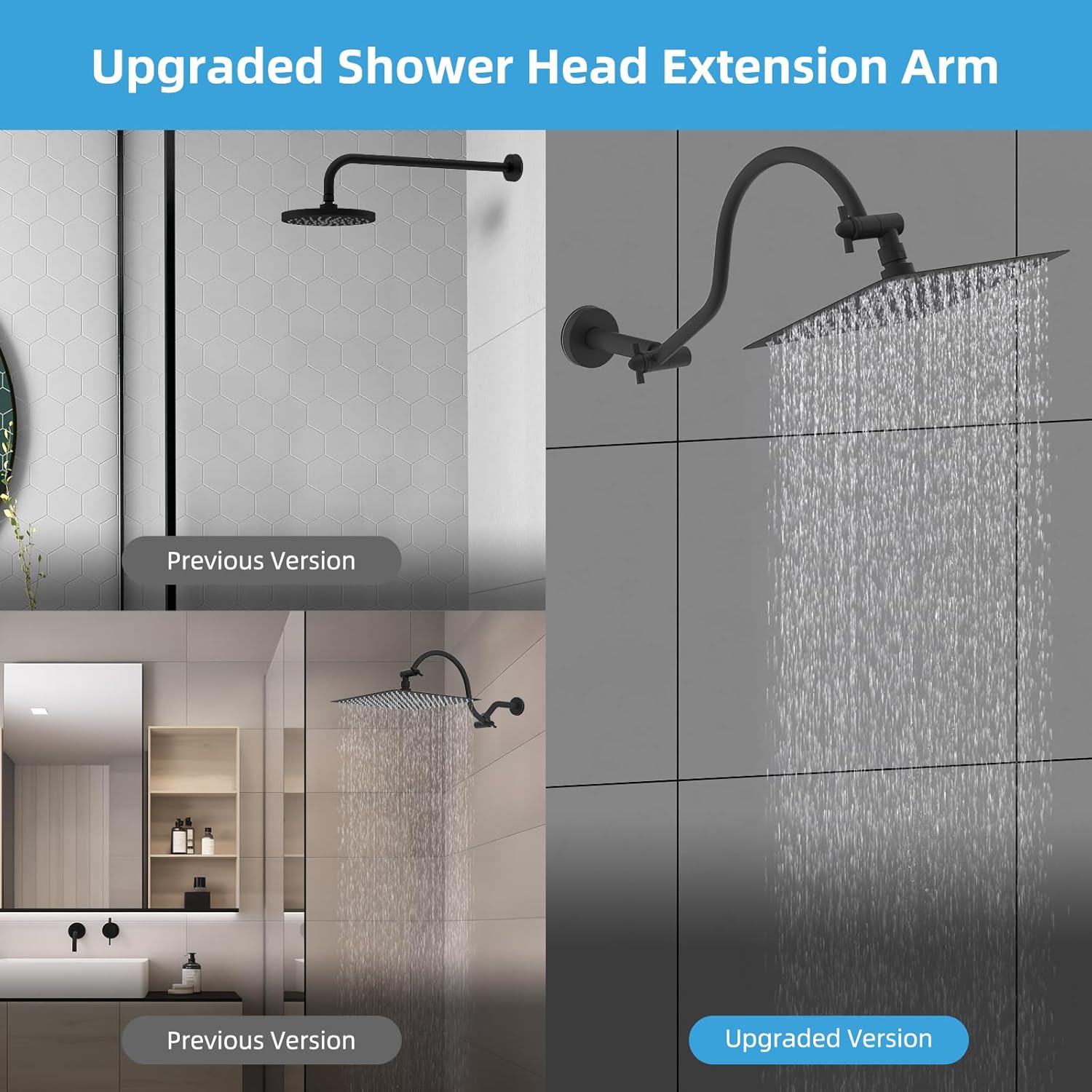 Hibbent All Metal Upgraded 18'' Shower Head Extension Arm, Shower Arm with Flange, Brass Flexible Height & Angle Adjustable Shower Extender with Lock Joint, Universal Connection, Oil Rubbed Bronze