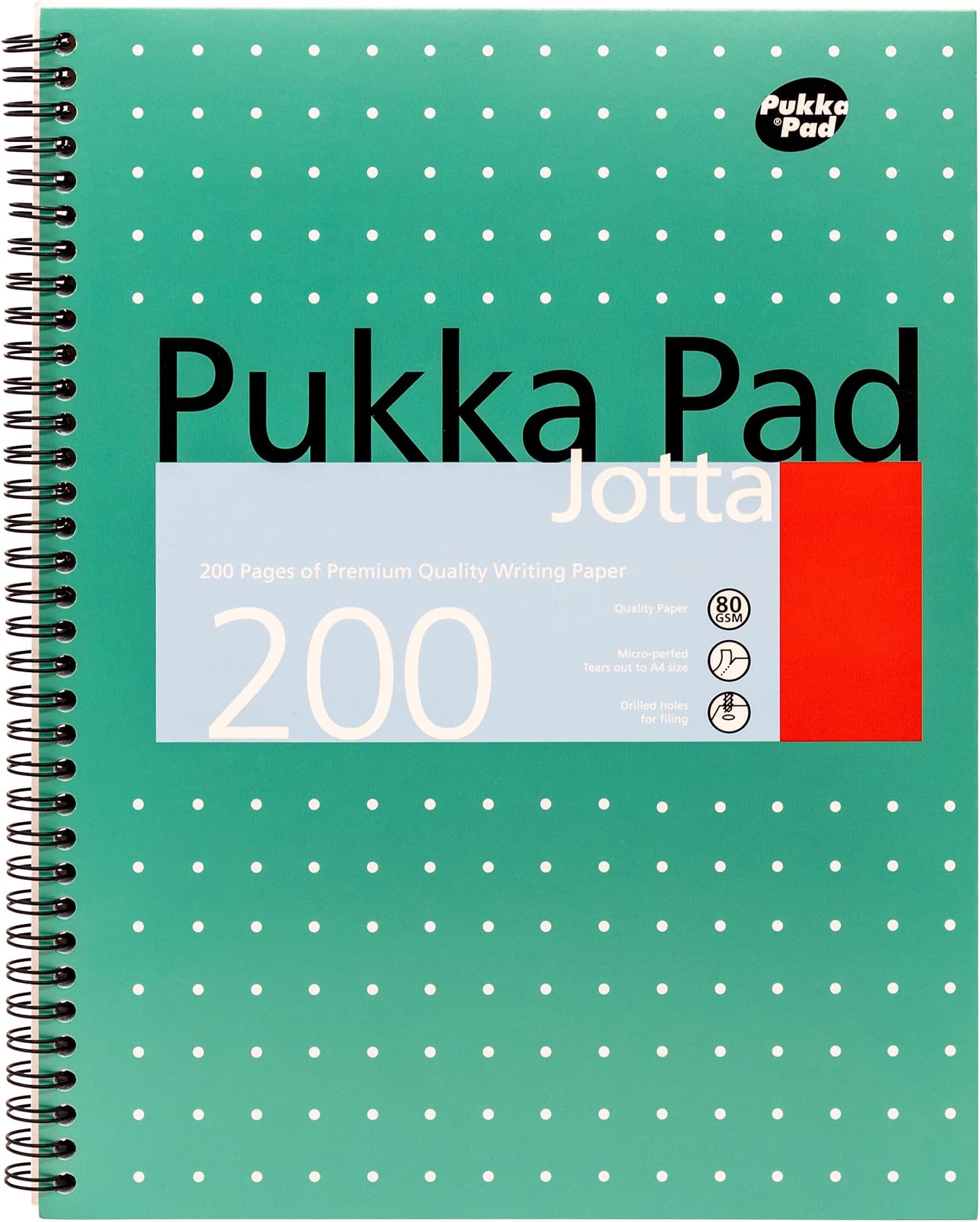 A4+ Metallic Jotta Book 1 Pack –22.5 x 29.6cm–Wirebound Notebook with 8mm Lines and 80GSM Paper –Features 4-Hole Punch Margins and Perforated Edges -200 Pages, Green