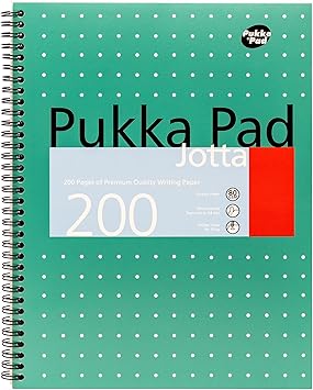 Pukka Pad, A4+ Metallic Jotta Book 1 Pack 22.5 x 29.6cmWirebound Notebook with 8mm Lines and 80GSM Paper Features 4-Hole Punch Margins and Perforated Edges -200 Pages, Green