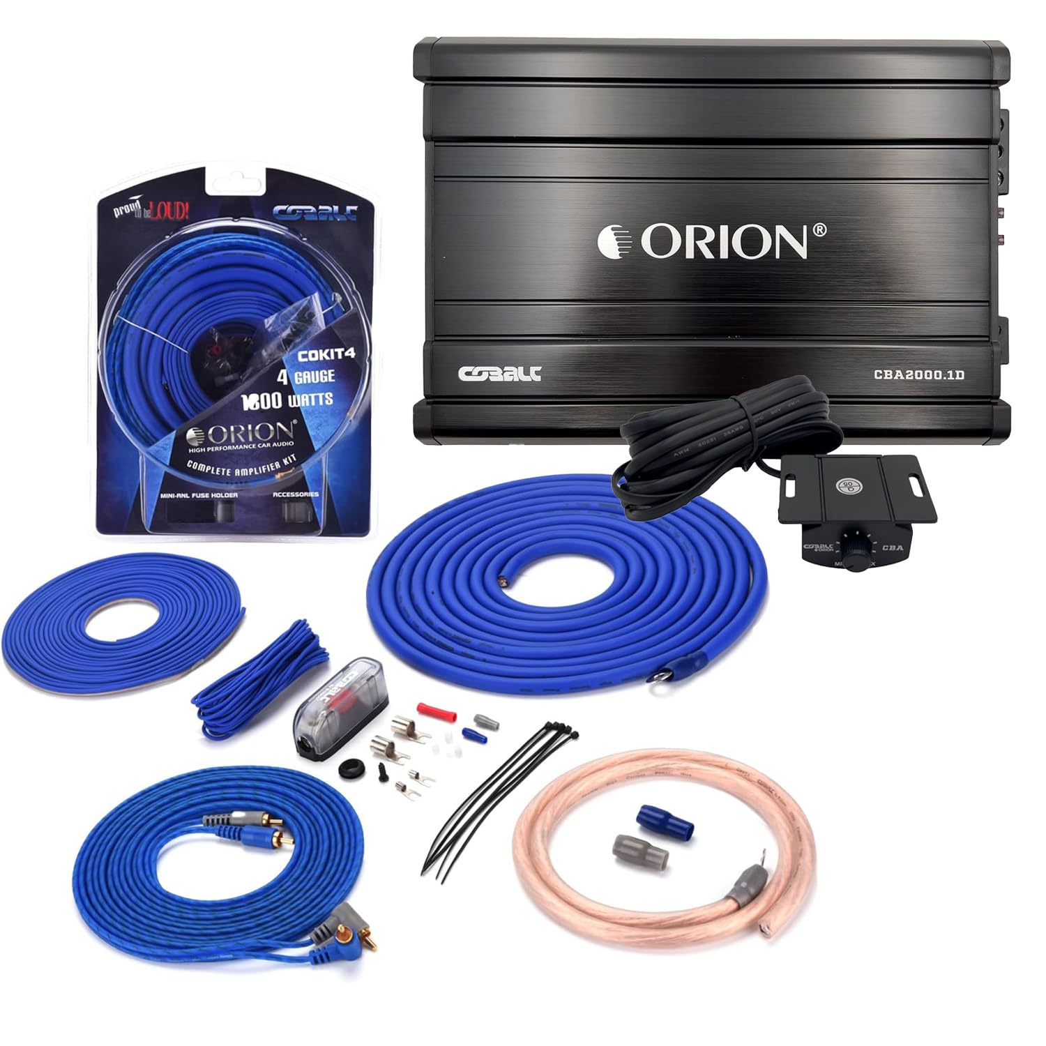 ORION CBA2000.1D Amp 2000W Max Amplifier + COKIT4 4GA Wiring Kit Combo for Car Audio VC Systems