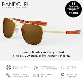 Randolph Eyewear Aviator Sunglasses for Men & Women Aviator II Non-Polarized & Polarized, 23k Gold UV Protection Sunglasses