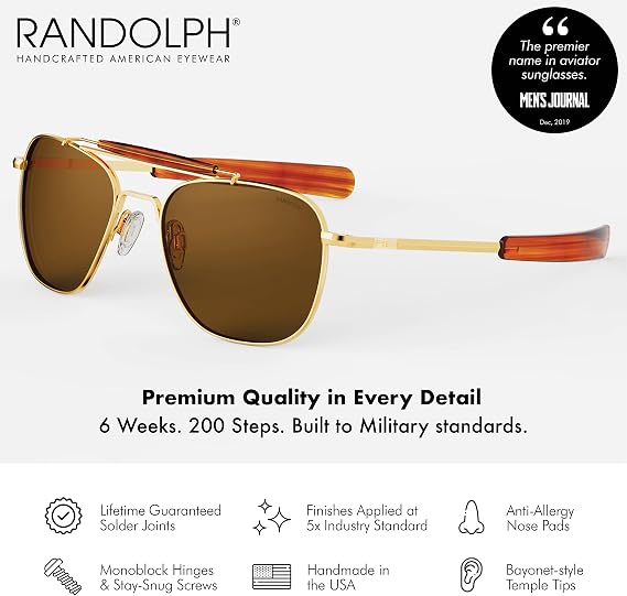 Randolph Eyewear Aviator Sunglasses for Men & Women Aviator II Non-Polarized & Polarized, 23k Gold UV Protection Sunglasses