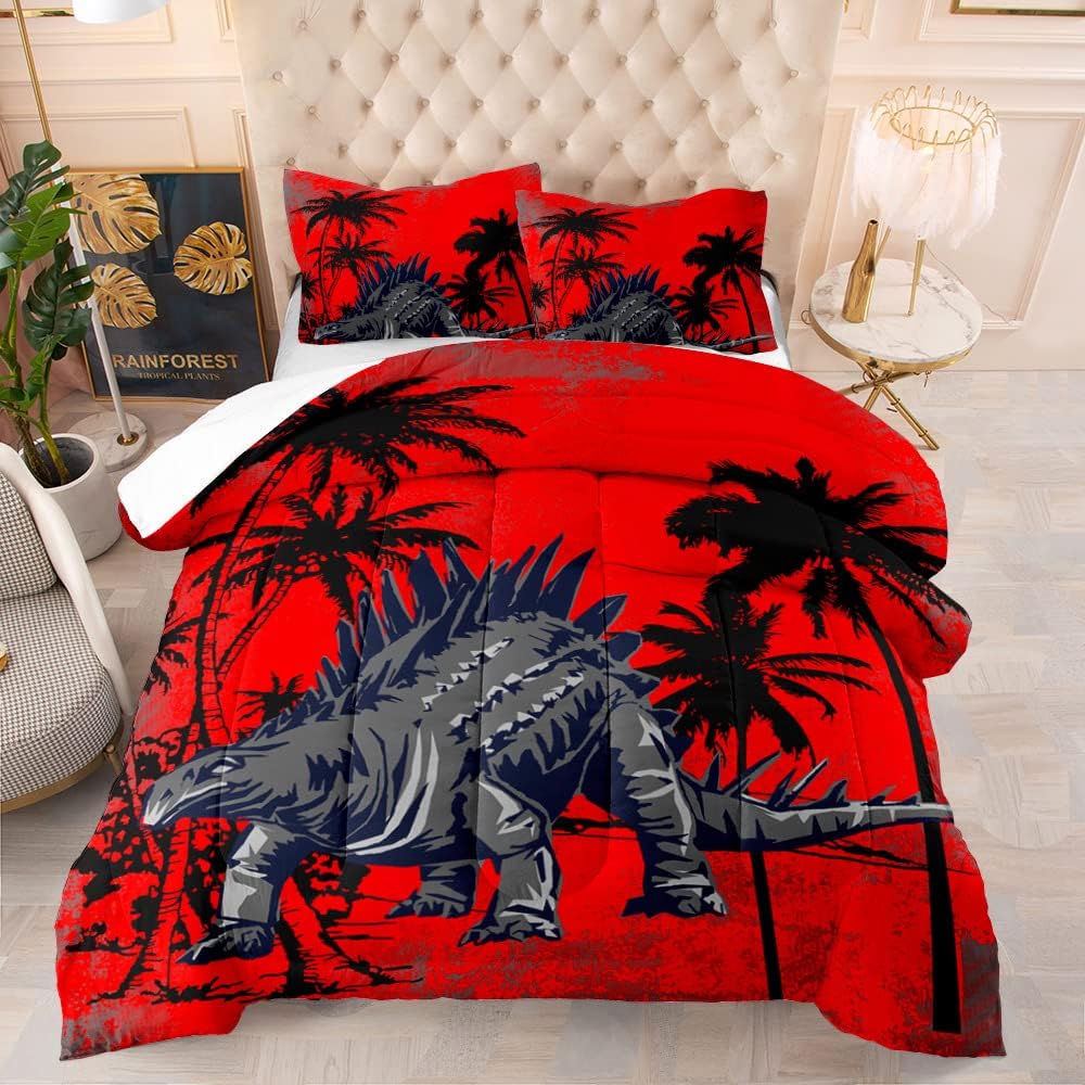 red dinosaur bedding