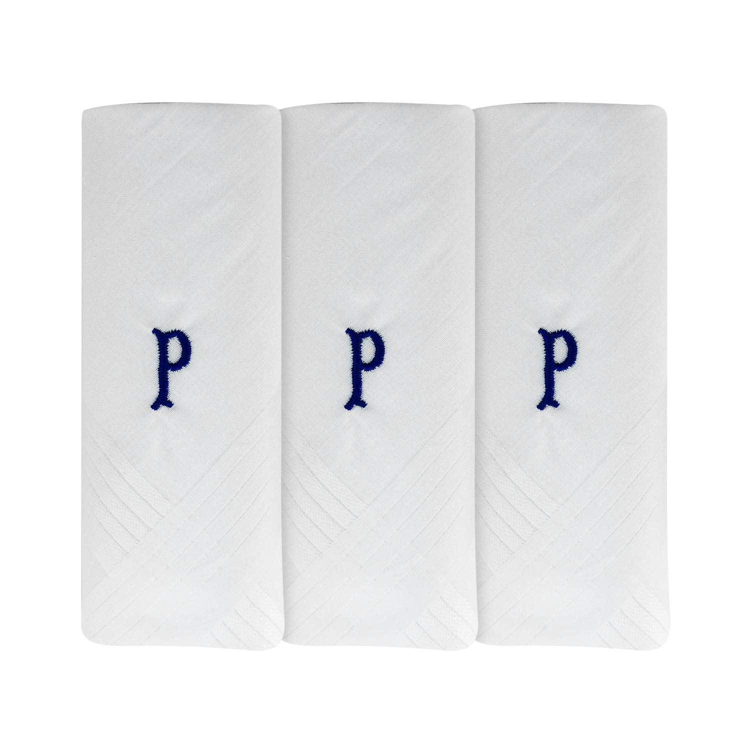 Mens/Gentlemens 3 Pack Plain White Handkerchiefs With 1 Letter Name Initials, P