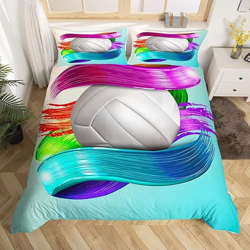 Erosebridal Juego de ropa de cama de voleibol tamaño individual, funda de edredón con temática de voleibol, funda de edredón para niños,