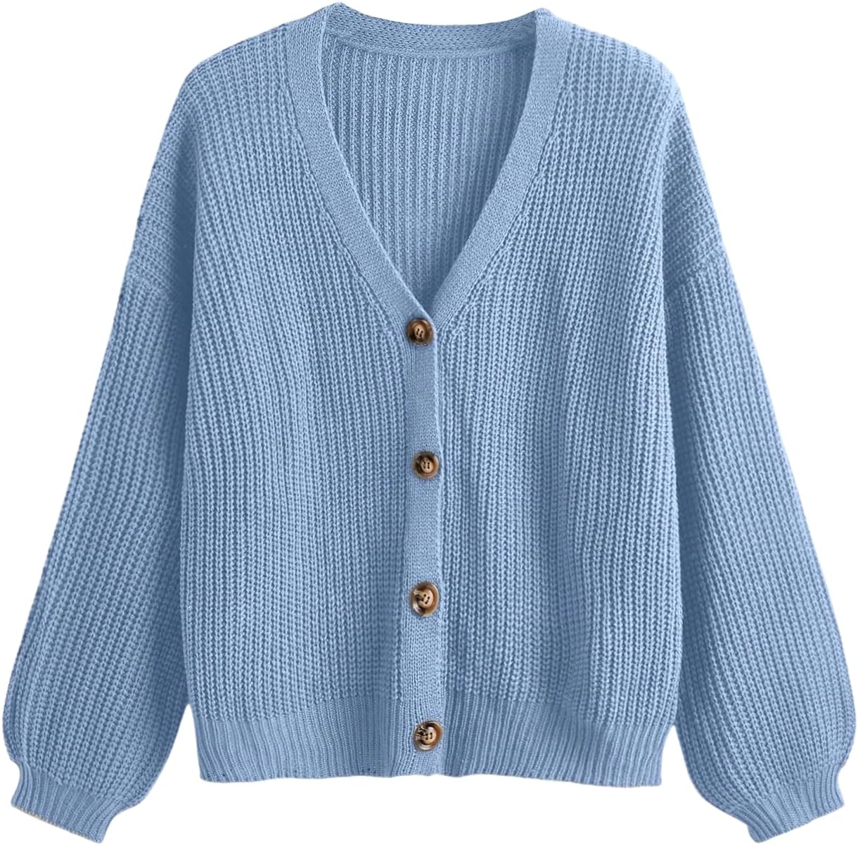 SHENHE Women's Plus Size Button Down Cardigan V Neck Lantern Sleeve Chunky Knit Fall Sweater Cardigan