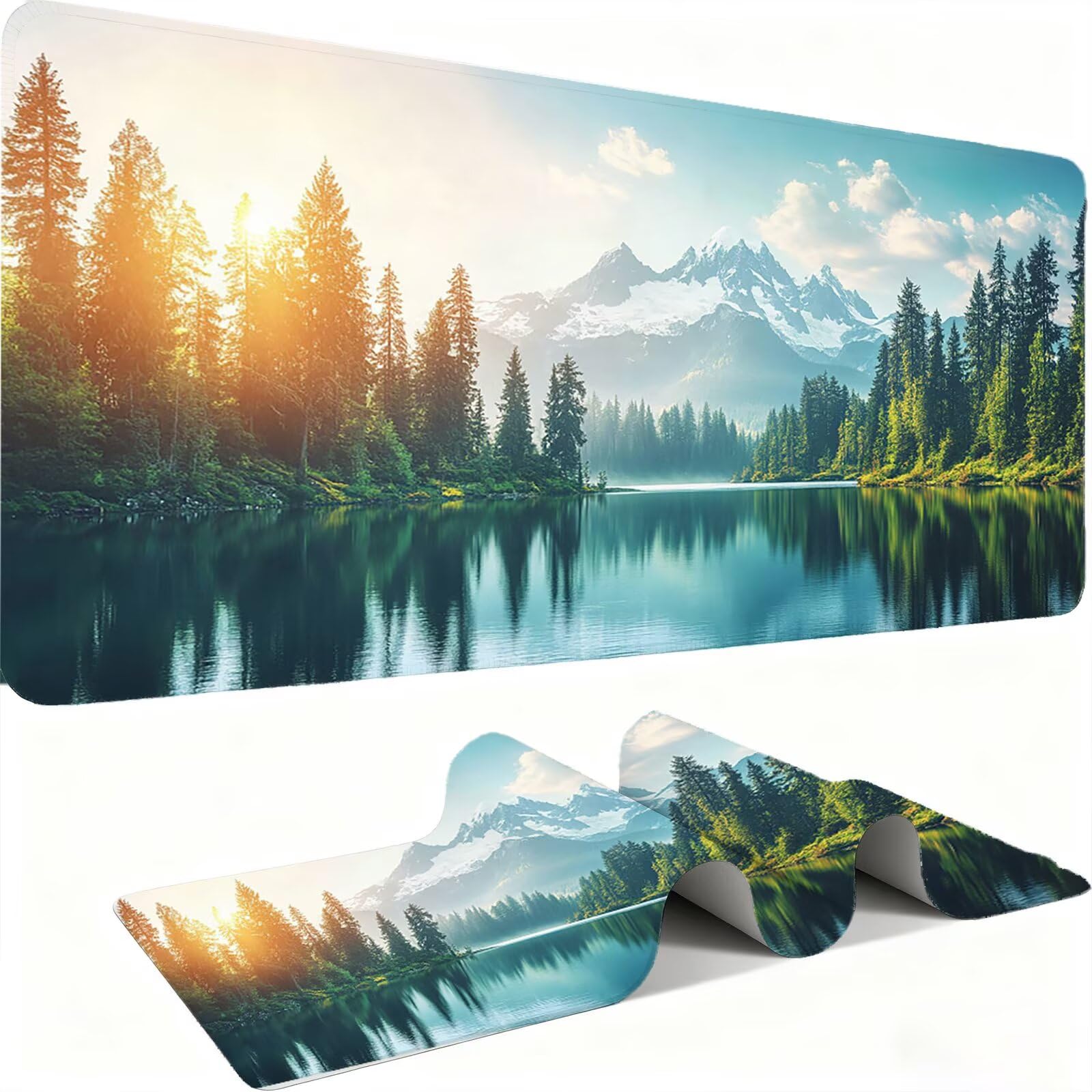 Podkładka pod mysz nad jeziorem/góry XXL 1500 x 800 mm duża podkładka pod mysz szyte krawędzie wodoodporna antypoślizgowa duże rozszerzone akcesoria biurowe do komputera, przenośny poprawia dokładność