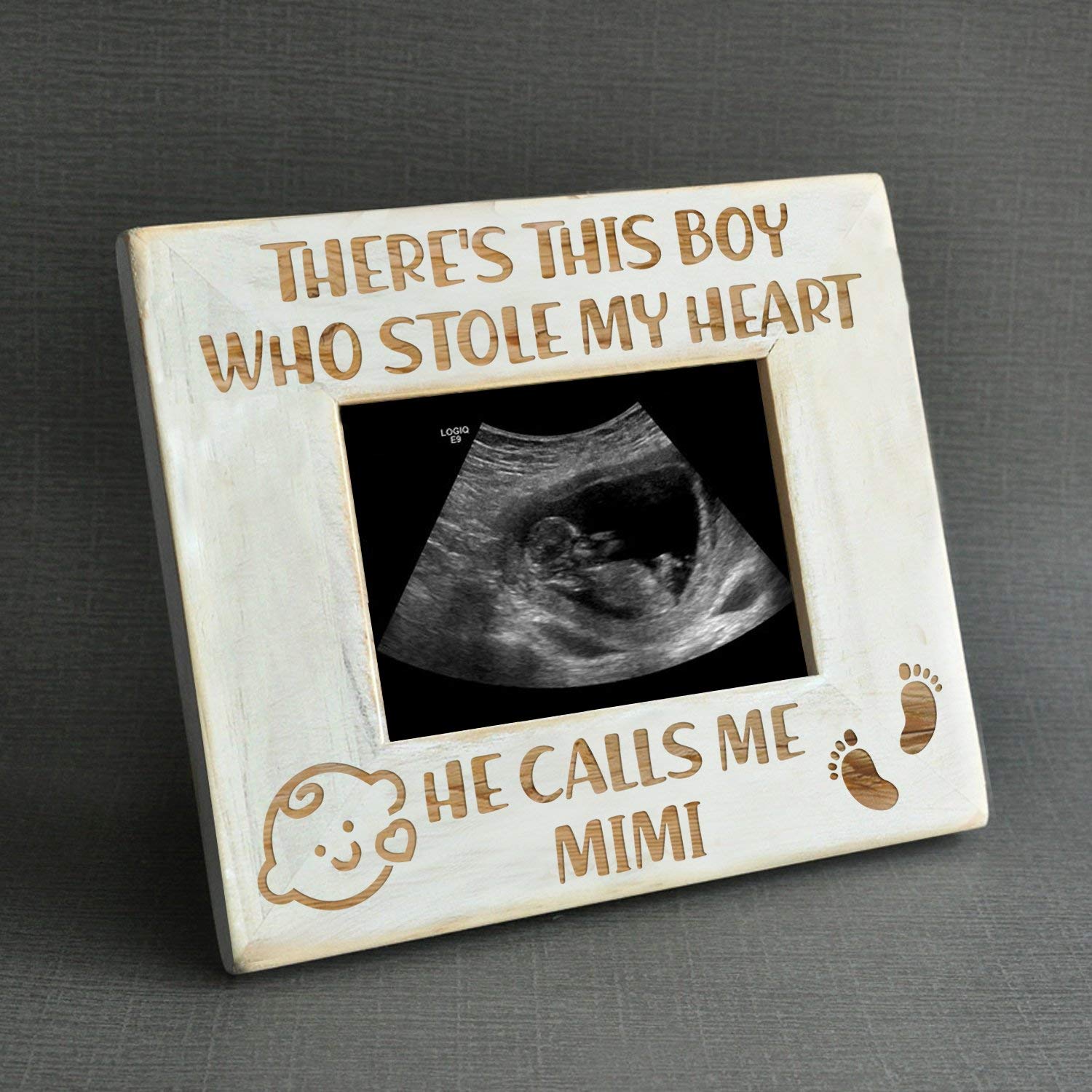 K KENON Baby Personalized Wood Picture Frame - There's This Boy He Calls Me MIMI - Winnie The Pooh Sonogram Picture Frame, New Mom, New Dad (For Baby Boy-MIMI)